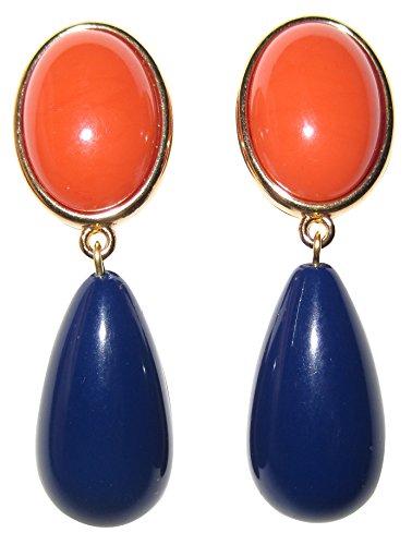 Leichte sehr große Ohrstecker Ohrringe vergoldet Stein korall-rot Anhänger dunkel-blau tropfen-förmig Designer JUSTWIN Geschenk Geburtstag Fest Party von Mugello