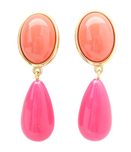 Leichte sehr große Ohrstecker Ohrringe vergoldet Stein korall-rot Anhänger pink tropfen-förmig Designer JUSTWIN Geburtstag Fest Party edel von Mugello