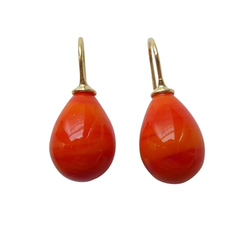 Modische orange-farbene Glas-Ohrringe Ohr-Hänger Tropfen-Ohrringe Bügel aus Sterling-Silber vergoldet Handarbeit Designer Heide Heinzendorff von Mugello