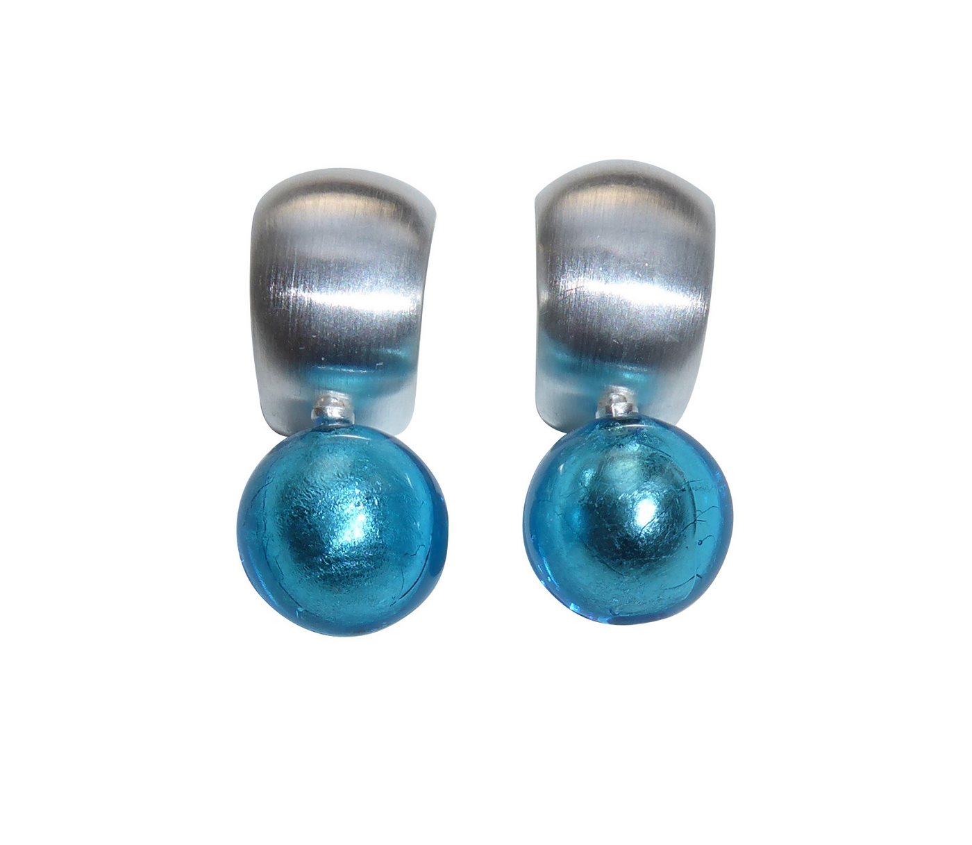 Mugello Paar Ohrclips Murano Clips Creole türkis Sterlingsilber hochwertig festlich, Creole Goldschmiedearbeit aus Deutschland, Perle echtes Muranoglas von Mugello