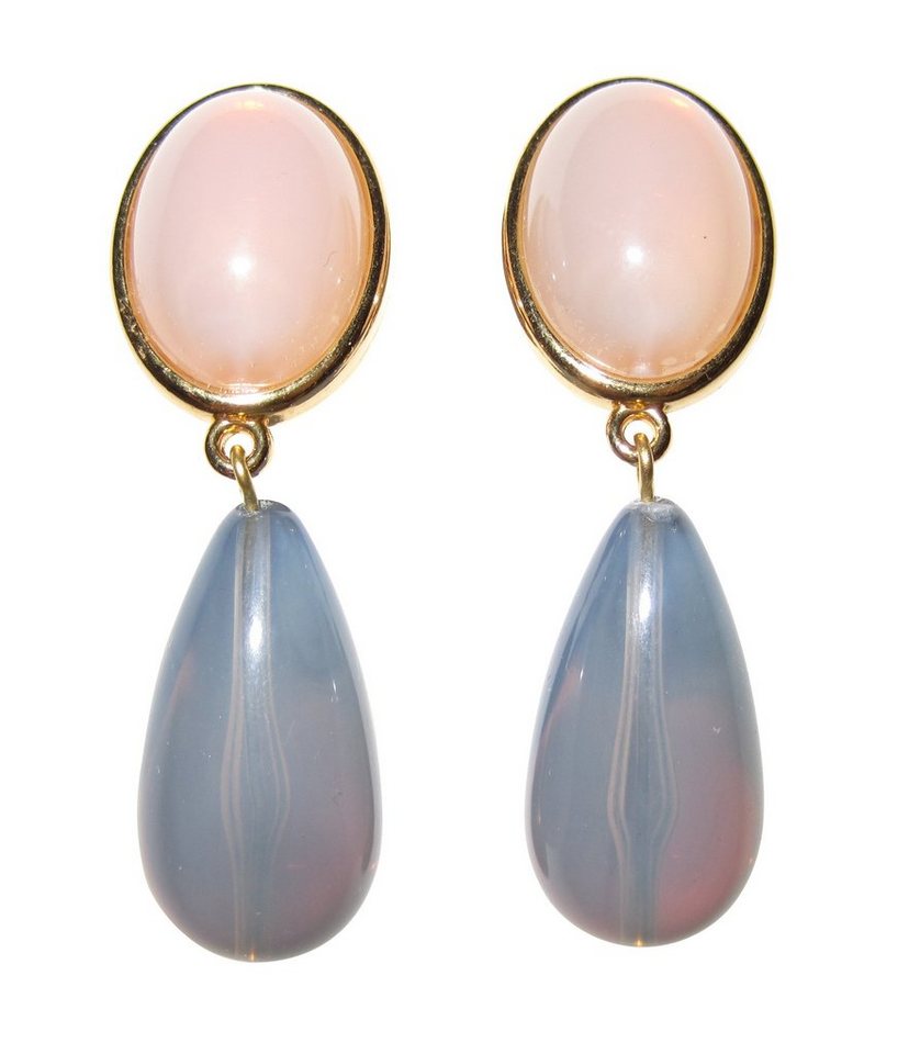 Mugello Paar Ohrclips Viola Clips rosenquarz-mondstein klassisch stilvoll chic, made in Germany Designer JustWin, Statementohrringe von Mugello