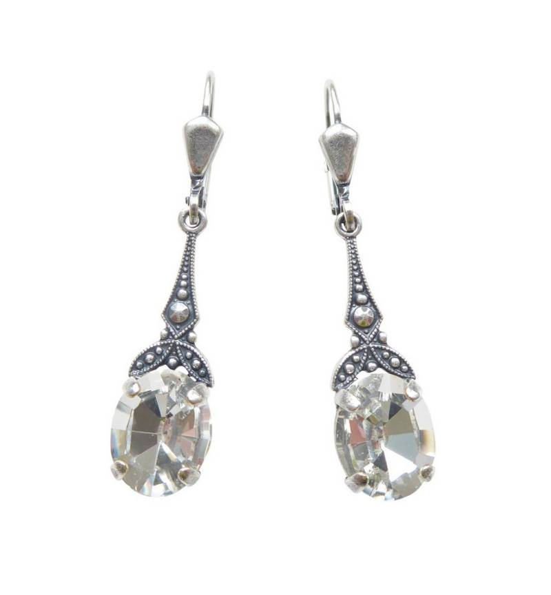 Mugello Paar Ohrhänger Bea kristall versilbert elegant Hochzeit klassisch, Handgefertigter Modeschmuck, made in Germany von Mugello