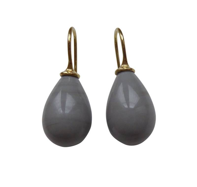 Mugello Paar Ohrhänger Lea grau gold-platt. edel elegant zeitlos, made in Germany Heide Heinzendorff, hochwertige Glashandwerkarbeit von Mugello