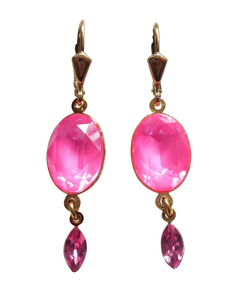 Mugello Paar Ohrhänger Luana pink vergoldet knallig Neonfarbe Hingucker, Handgefertigter Modeschmuck, made in Germany von Mugello