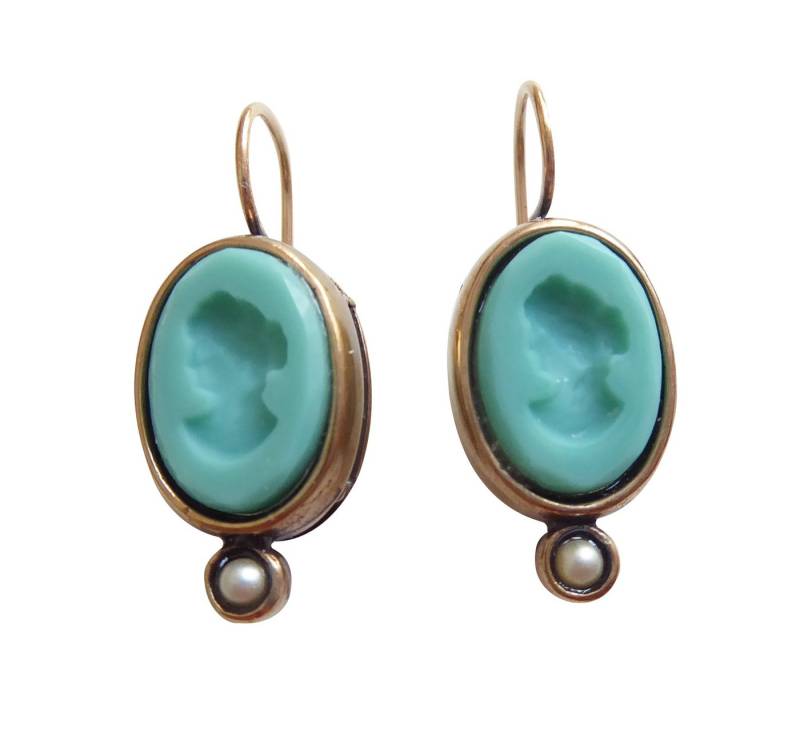 Mugello Paar Ohrhänger Luisa mint Gemmenohrringe, Handarbeit Designer EXTASIA mit Gemmen aus böhmischem Glas von Mugello