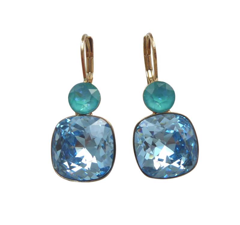 Mugello Paar Ohrhänger Mary aqua vergoldet funkelnd auffällig Alltag Eye-Catcher, Handgefertigter Modeschmuck, made in Germany von Mugello