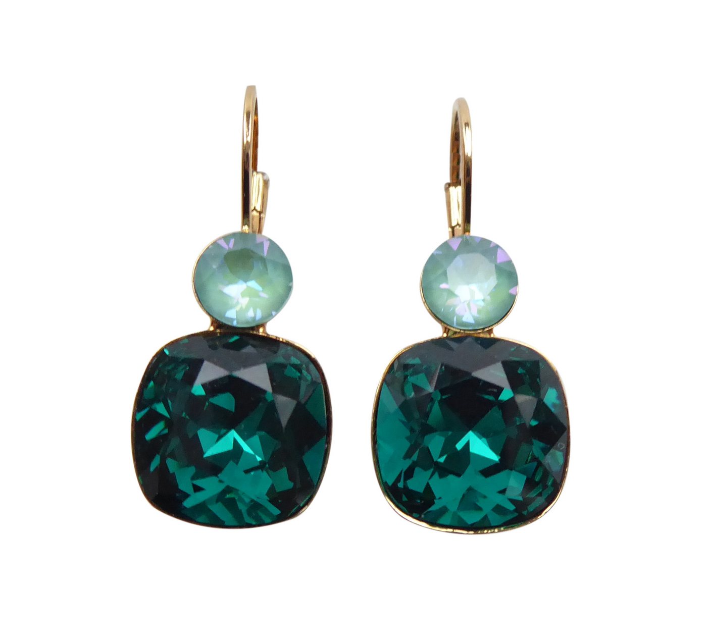 Mugello Paar Ohrhänger Mary smaragd vergoldet funkelnd auffällig Geschenk Eye-Catcher, Handgefertigter Modeschmuck, made in Germany von Mugello