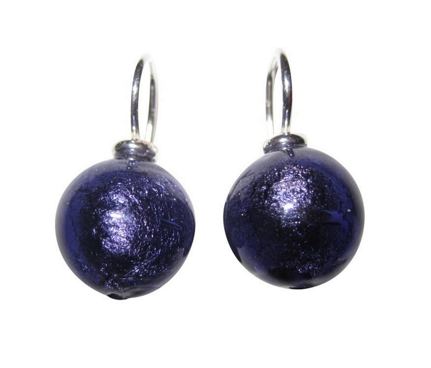 Mugello Paar Ohrhänger Murano Blackberry Sterling-Silber edel Handarbeit Unikat chic, Handgearbeitetes Muranoglas mit eingearbeitetem Blattgold aus Italien von Mugello