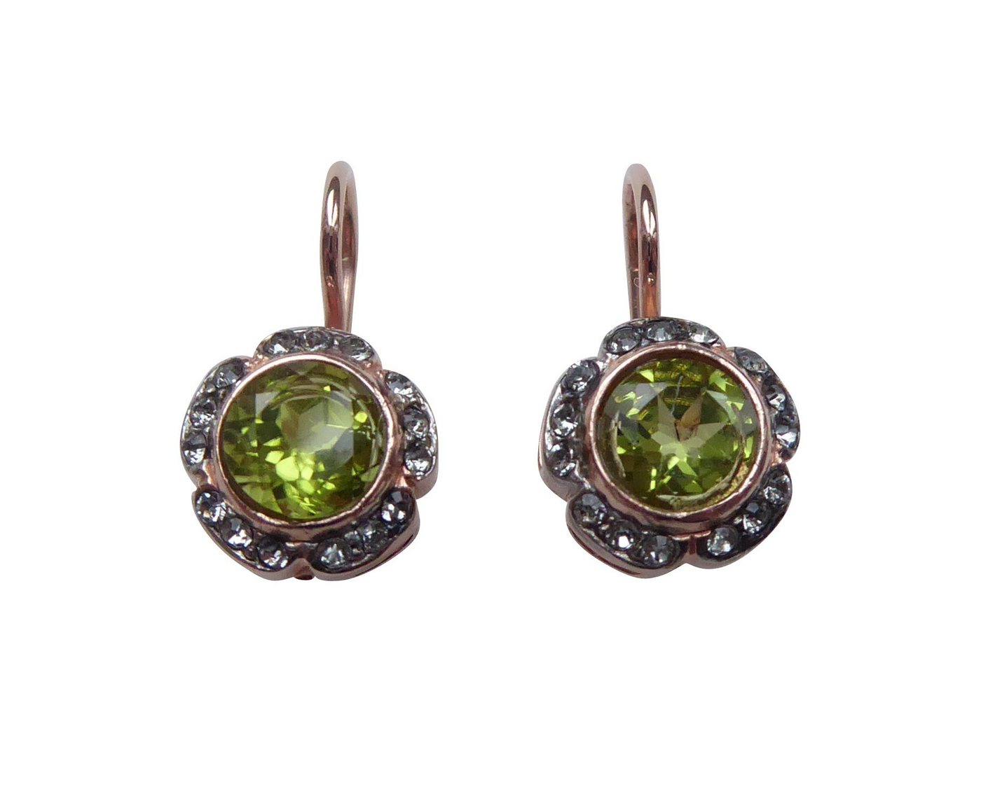 Mugello Paar Ohrhänger Ostia Peridot vergoldet Jugendstil Vintage niedlich, made in Italy, Sterlingsilber mit 18K Rotvergoldung von Mugello