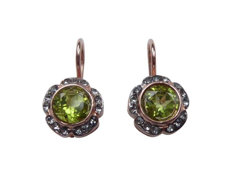 Mugello Paar Ohrhänger Ostia Peridot vergoldet Jugendstil Vintage niedlich, made in Italy, Sterlingsilber mit 18K Rotvergoldung von Mugello