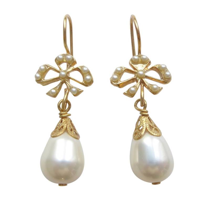 Mugello Paar Ohrhänger Papillon Perle nostalgisch verspielt Vintage Jugendstil festlich, Handarbeit aus kleiner florentinischen Manufaktur, Vintageschmuck von Mugello