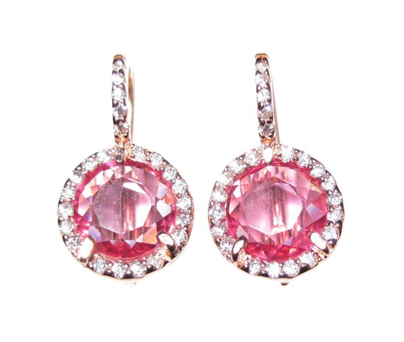 Mugello Paar Ohrhänger Parma klein pink vergoldet hochwertig elegant festlich, made in Italy, Sterlingsilber mit 18K Rotvergoldung von Mugello