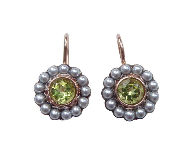 Mugello Paar Ohrhänger Passera Peridot vergoldet Süßwasserperlen klassisch, made in Italy, Sterlingsilber mit 18K Rotvergoldung von Mugello