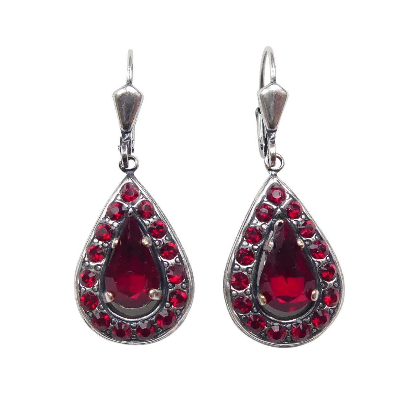 Mugello Paar Ohrhänger Scarlett rot versilbert Jugendstil Antik-Look retro Weihnachten, Handgefertigter Modeschmuck, made in Germany von Mugello