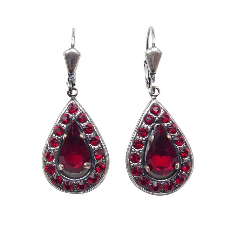 Mugello Paar Ohrhänger Scarlett rot versilbert Jugendstil Antik-Look retro Weihnachten, Handgefertigter Modeschmuck, made in Germany von Mugello