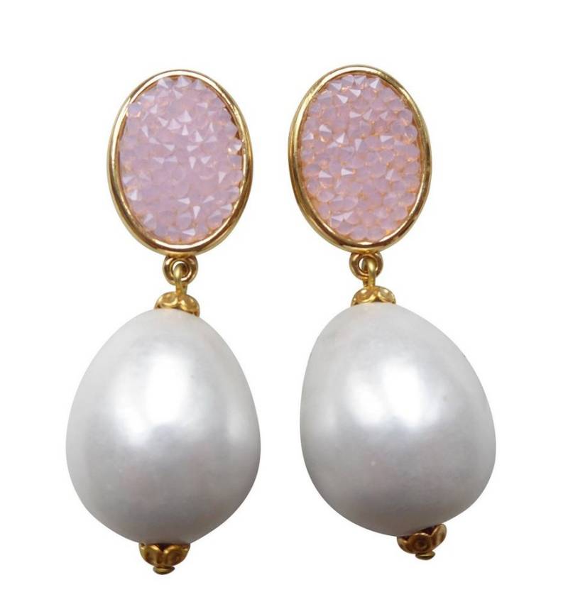 Mugello Paar Ohrstecker Coco rosa-weiß Hochzeit Braut Fest klassisch elegant zeitlos, made in Germany Designer JustWin, Statementohrringe von Mugello