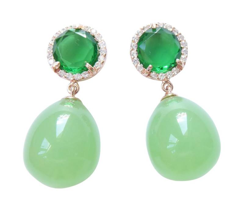 Mugello Paar Ohrstecker Esmeralda grün vergoldet Luxus und Eleganz, made in Italy, Sterlingsilber mit 18K Rotvergoldung von Mugello