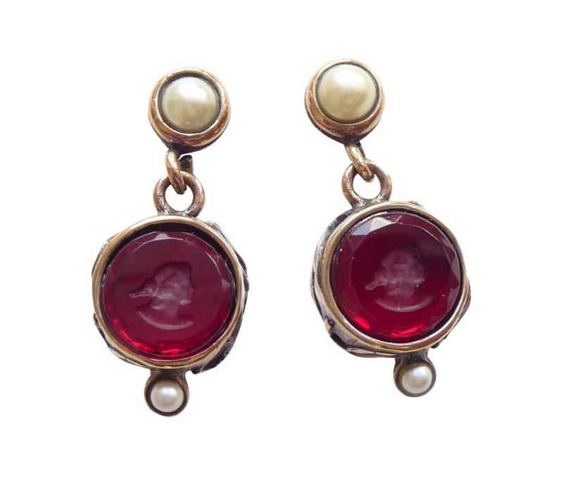 Mugello Paar Ohrstecker Franca rot modisch elegant Weihnachten, Handarbeit Designer EXTASIA mit Gemmen aus böhmischem Glas von Mugello