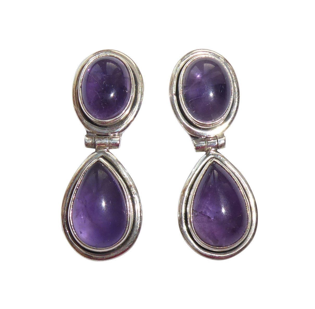 Mugello Paar Ohrstecker Luna Amethist (Silber) klassische Eleganz tropfenförmig, Handarbeit aus kleiner florentinischen Manufaktur, Vintageschmuck von Mugello