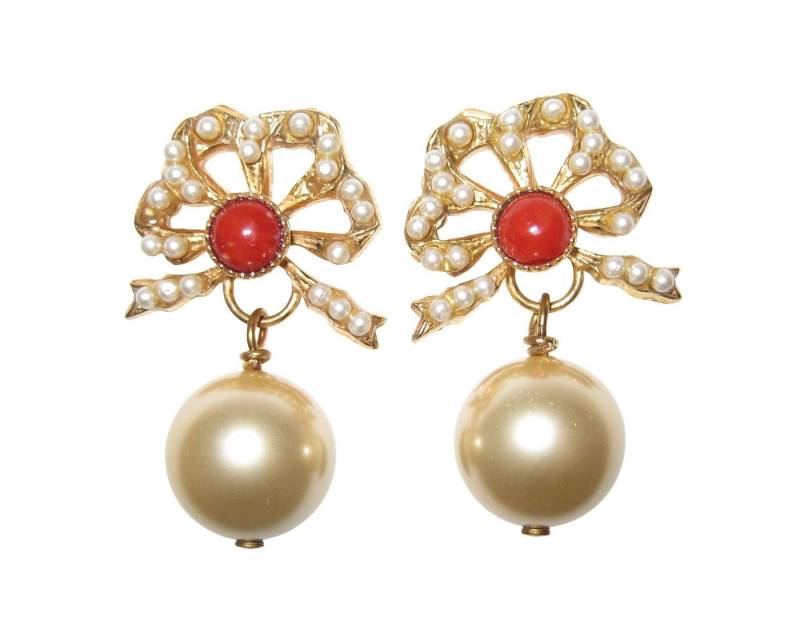 Mugello Paar Ohrstecker Musa Koralle romantischer nostalgischer Retro-Look klassisch, Handarbeit aus kleiner florentinischen Manufaktur, Vintageschmuck von Mugello