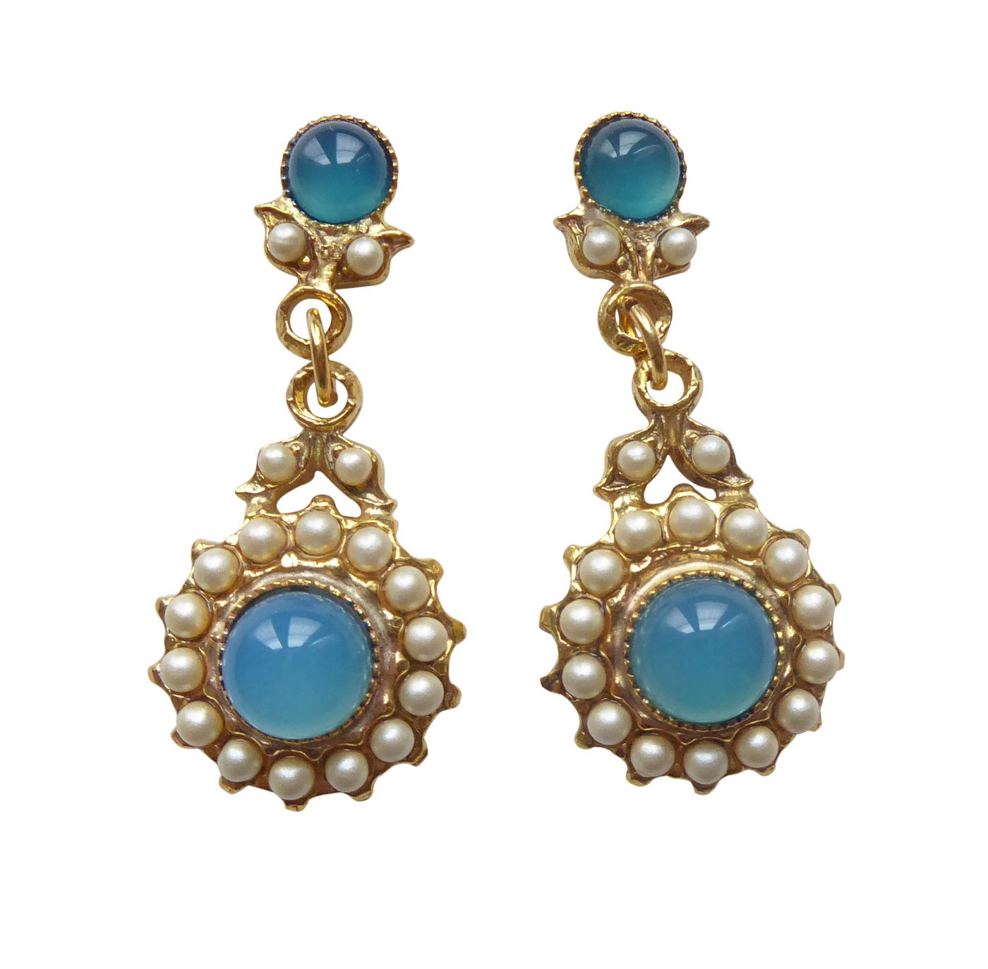 Mugello Paar Ohrstecker Vasari Chalzedon klassisch altmodisch dekorativ Antik-Look, Handarbeit aus kleiner florentinischen Manufaktur, Vintageschmuck von Mugello