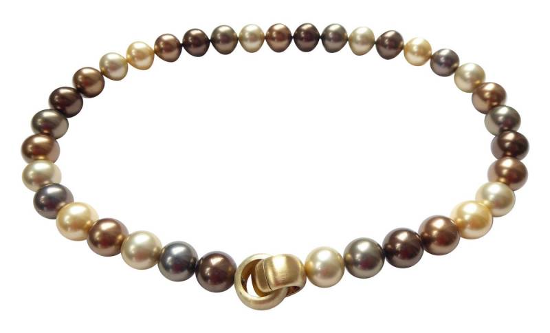 Mugello Perlenkette Diana Kette terra Geschenk klassisch Perlenkette Brauntöne, Muranoglas mit eingearbeitetem Blattgold, Schließe Goldschmiedearbeit von Mugello