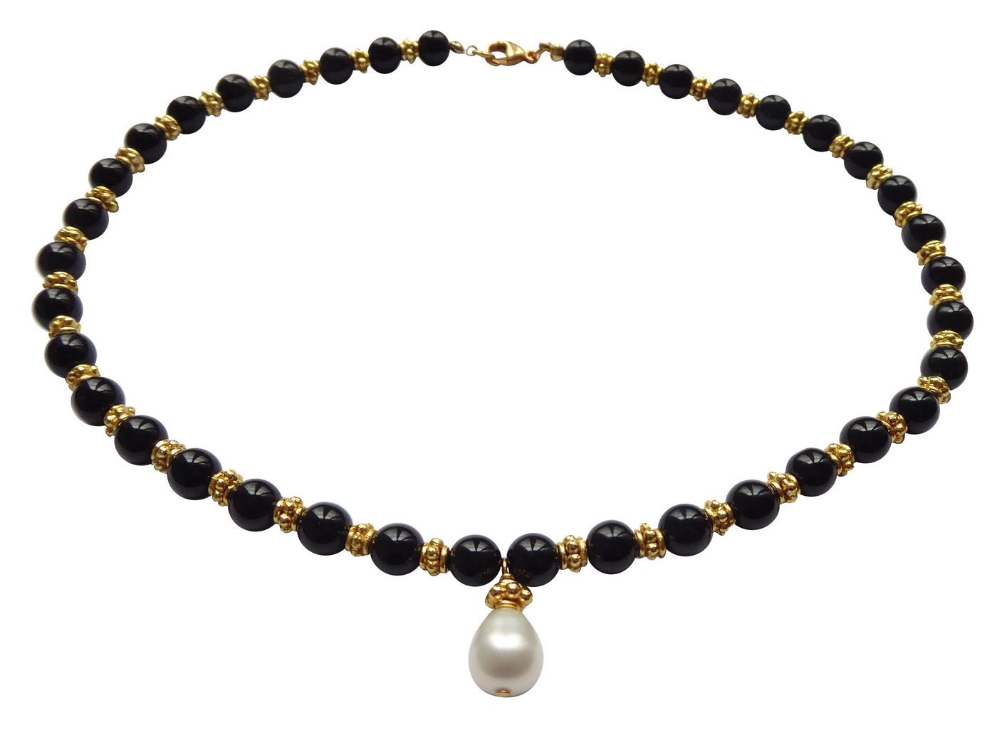 Mugello Perlenkette Kette Giuditta Collier Onyx Süßwasser-Perle Vintage, Handarbeit aus Italien von Mugello