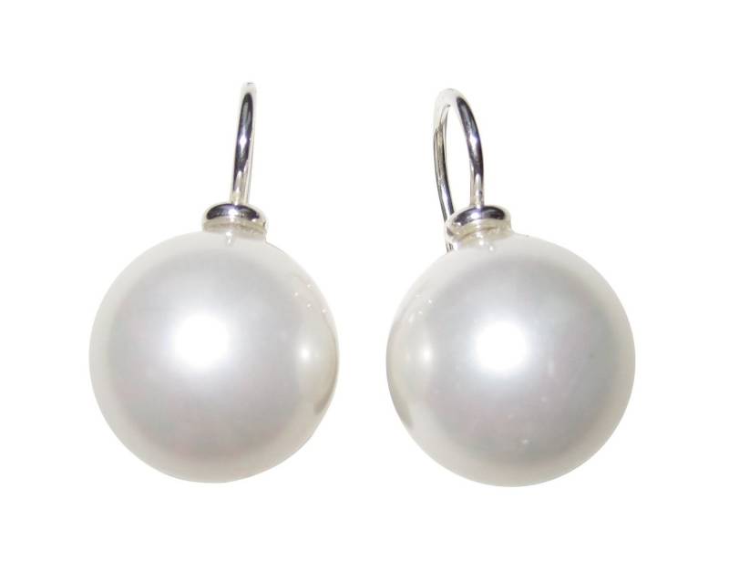 Mugello Perlenohrringe Diana groß weiß Sterlingsilber Muschelkern klassisch elegant, Perlenschmuck für Frauen, Bügel 925-er Sterlingsilber von Mugello