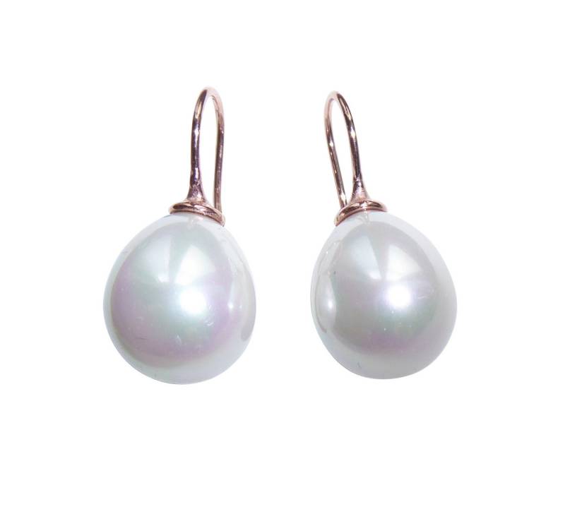 Mugello Perlenohrringe Dina weiß rotgold-platt. Klassisch basic Hochzeit zeitlos, made in Germany Heide Heinzendorff, Perlenschmuck für Frauen von Mugello