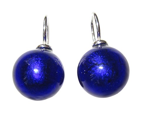 Ohr-Hänger Ohrringe Murano-Glas Perle dunkel-blau 12 mm Durchmesser rund Sterling-Silber 925-er Goldschmiede-Arbeit Handarbeit Unikat edel Büro von Mugello
