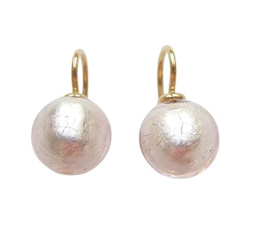 Ohr-Hänger Ohrringe Murano-Glas Perle hell-rosa 12 mm Durchmesser rund Sterling-Silber gold-plattiert 585 Goldschmiede-Arbeit Handarbeit Unikat von Mugello