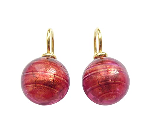 Ohr-Hänger Ohrringe Murano-Glas Perle lachs-farben 12 mm Durchmesser rund Sterling-Silber gold-plattiert 585 Goldschmiede-Arbeit Handarbeit Unikat Mode Geschenk von Mugello