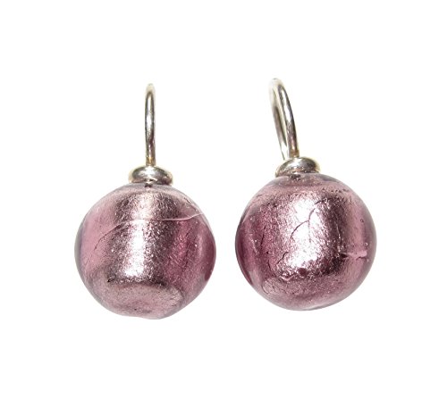 Ohr-Hänger Ohrringe Murano-Glas Perle lila 12 mm Durchmesser rund Sterling-Silber 925-er Goldschmiede-Arbeit Handarbeit Unikat edel Geschenk Fest von Mugello