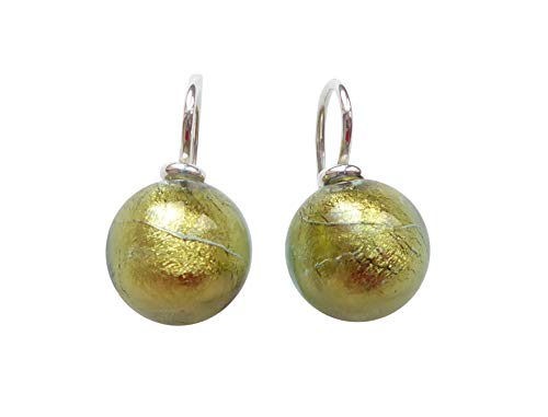 Ohr-Hänger Ohrringe Murano-Glas Perle oliv-grün 12 mm Durchmesser Sterling-Silber 925-er Goldschmiede-Arbeit Handarbeit Unikat elegant edel chic von Mugello