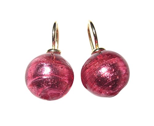 Ohr-Hänger Ohrringe Murano-Glas Perle pink 12 mm Durchmesser Sterling-Silber gold-plattiert 585 Goldschmiede-Arbeit Handarbeit Unikat von Mugello