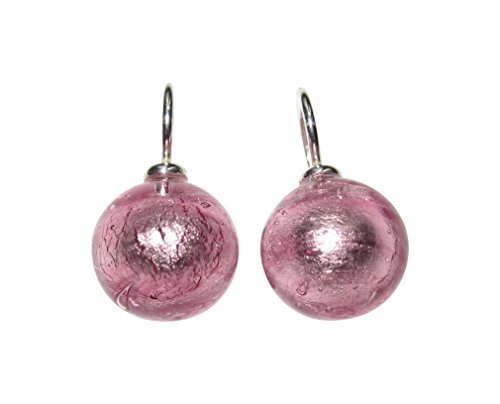 Ohr-Hänger Ohrringe Murano-Glas Perle rosa 12 mm Durchmesser rund Sterling-Silber 925-er Goldschmiede-Arbeit Handarbeit Unikat Geburtstag schick von Mugello