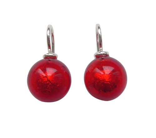 Ohr-Hänger Ohrringe Murano-Glas Perle rot 12 mm Durchmesser rund Sterling-Silber 925-er Goldschmiede-Arbeit Handarbeit Unikat Geschenk edel Geschenk von Mugello
