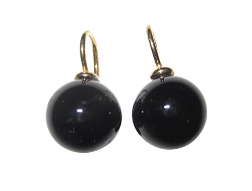 Ohr-Hänger Ohrringe Murano-Glas Perle schwarz 12 mm Durchmesser rund Sterling-Silber gold-plattiert 585 Goldschmiede-Arbeit Handarbeit Unikat von Mugello