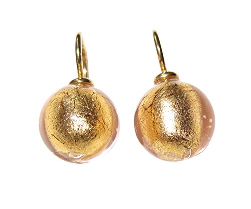 Ohr-Hänger Ohrringe Murano-Glas roségold-farben 12 mm Durchmesser Sterling-Silber gold-plattiert 585 Goldschmiede-Arbeit Handarbeit Unikat von Mugello