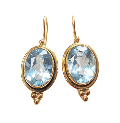 Ovale Topas-Ohrringe hell-blau facettiert leuchtend Hänger Haken verschließbar Silber vergoldet Handarbeit Unikat aus Italien elegant Geschenk von Mugello