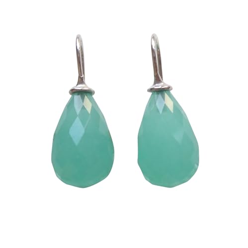Quarzglas-Ohrringe karibik-grün Tropfen Bügel Sterling-Silber rhodiniert Geschenk Party Mode-Farbe Hingucker auffällig Handarbeit Heide Heinzendorff von Mugello
