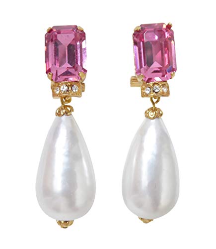 Sehr große Ohrstecker vergoldet Stein facettiert pink Anhänger Perle weiß elegant Fest Party Braut Hochzeit Geburtstag Geschenk Designer JUSTWIN von Mugello