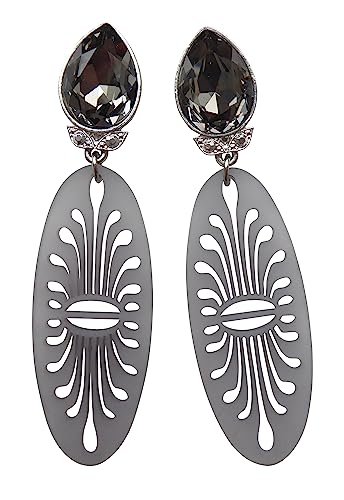 Sehr große leichte Ohrstecker Ohrringe silber-farben Stein grau Anhänger lang oval hell-grau Jugendstil elegant Statement Hingucker Designer JUSTWIN von Mugello