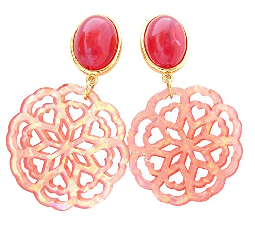 Sehr große leichte Ohrstecker Ohrringe vergoldet Stein rot Anhänger rund orange schillernd auffällig Statement Geschenk Tracht Dirndl Designer JUSTWIN von Mugello