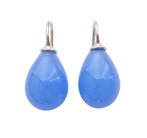 Stilvolle azur-blaue Glas-Ohrringe Ohr-Hänger Tropfen-Ohrringe Bügel aus Sterling-Silber 925-er Geschenk Geburtstag Handarbeit Heide Heinzendorff von Mugello