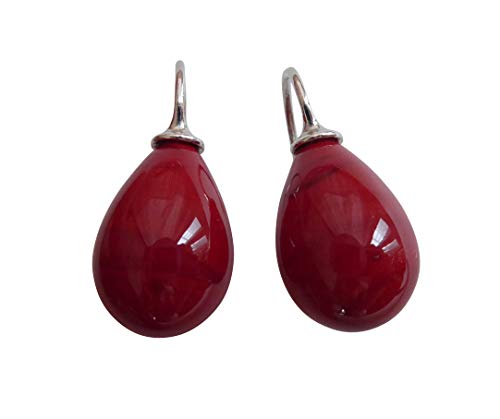 Stilvolle rote Glas-Ohrringe Ohr-Hänger Tropfen-Ohrringe Bügel aus Sterling-Silber 925-er klassisch elegant schlicht Handarbeit Heide Heinzendorff von Mugello