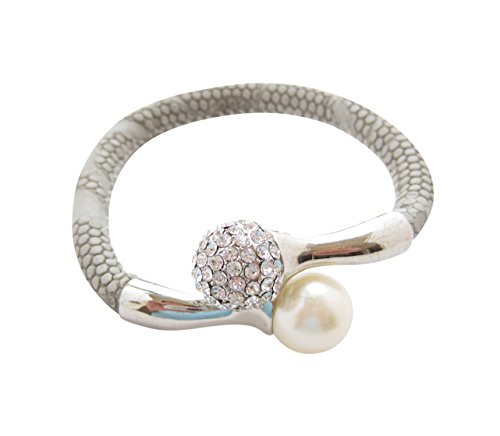 Mugello Stylisches beiges Armband Leder-Optik Kugel Strass-Steine Perle weiß Magnet-Verschluss elegant stilvoll Geschenk für Frauen Hingucker edel von Mugello