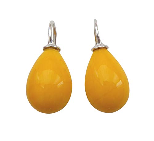 Trendige sonnen-gelbe Glas-Ohrringe Ohr-Hänger Tropfen-Ohrringe Bügel aus Sterling-Silber 925-er Geschenk Handarbeit Designer Heide Heinzendorff von Mugello