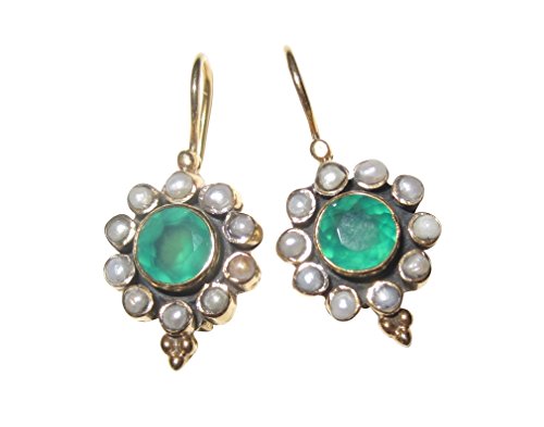 Zierliche Achat-Ohrringe grüner Achat kleine echte Süßwasser-Perlen Hänger Silber vergoldet Handarbeit Italien Klassiker elegant Unikat Geschenk Retro Zierliche Achat-Ohrringe grüner Achat kleine echte Süßwasser-Perlen Hänger Silber vergoldet Handarbeit Italien Klassiker elegant Unikat Geschenk Retro von Mugello
