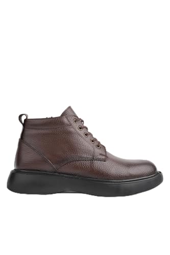 Muggo Bernard Herrenstiefel aus echtem Leder, mit Schnürung, Reißverschluss, rutschfeste Sohle, lässiger Herrenstiefel (Braun, EU-Schuhgrößensystem, Erwachsene, numerisch, Größe M, 43) von Muggo